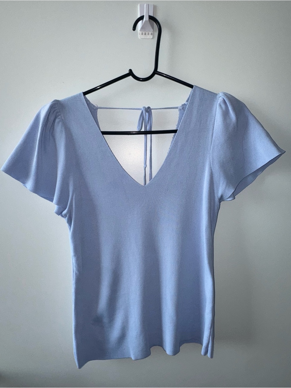 V-Neck Flutter Sleeve Top in Light Blue